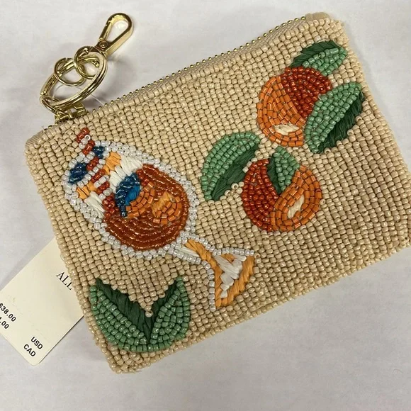 Anthropologie Beaded Coin Purse Orange and Green - Picture 2 of 4